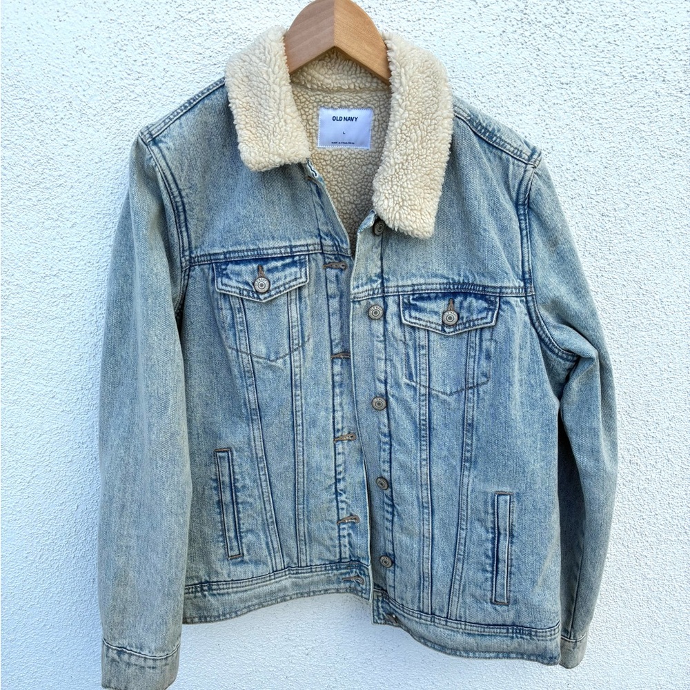 Old Navy Sherpa-Lined Denim Jacket | Size L | Classic Blue Wash